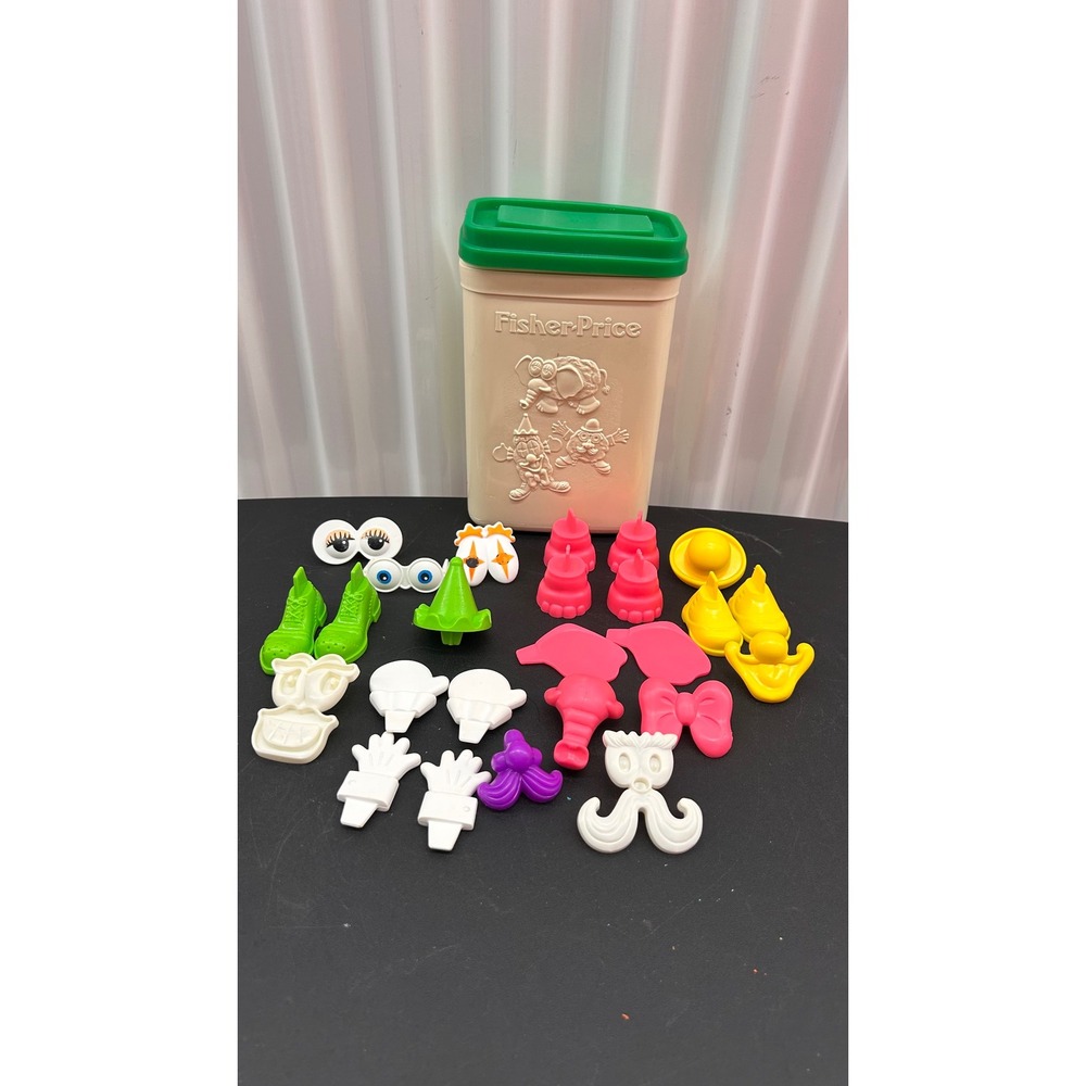 Vintage 1980 Fisher-Price Crazy Combo 703 Toy Set with Storage Canister 23pc Lot